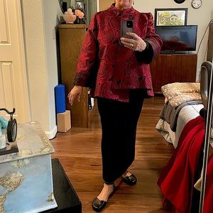 INC Concepts by Connie K floral red/black dressy jacket 1X